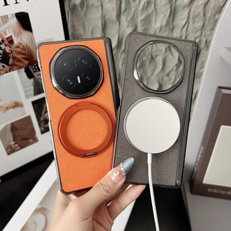 For Honor Magic V6 Leather Texture Hinge Magnetic Rotating Stand Phone Case