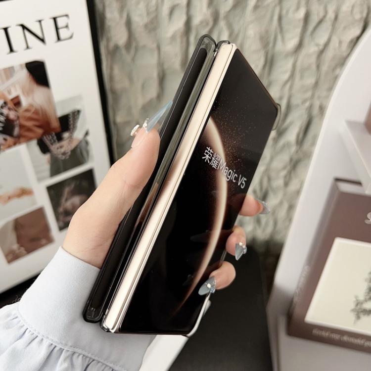 For Honor Magic V6 Leather Texture Hinge Magnetic Rotating Stand Phone Case
