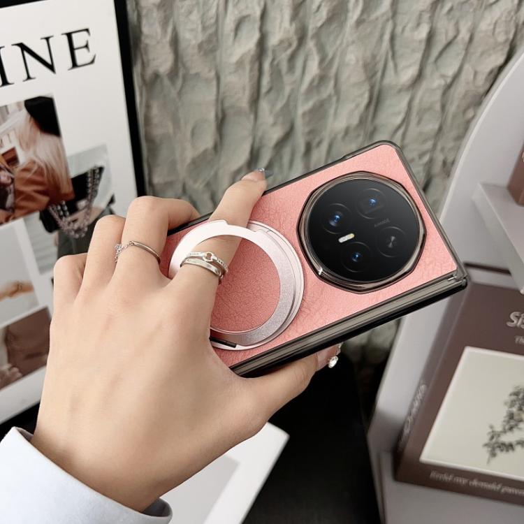 For Honor Magic V6 Leather Texture Hinge Magnetic Rotating Stand Phone Case