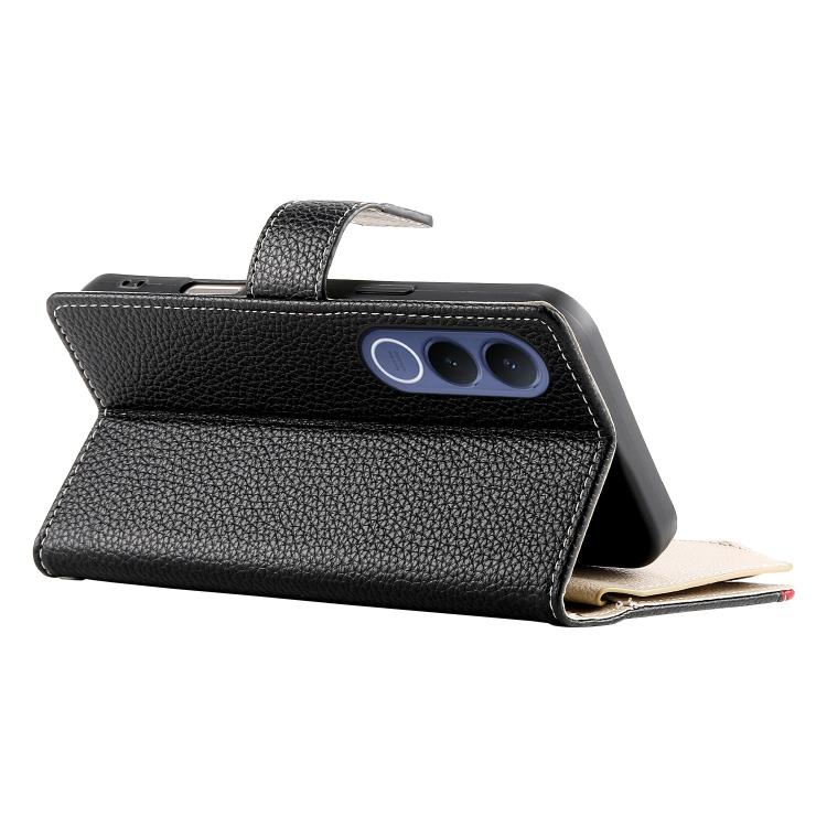 For vivo V70 FE 5G Stitching Multi-card Zipper Wallet Leather Phone Case with Short Strap