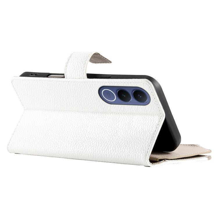 For vivo V70 FE 5G Stitching Multi-card Zipper Wallet Leather Phone Case with Short Strap