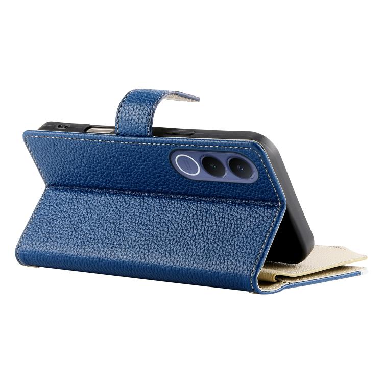 For vivo V70 FE 5G Stitching Multi-card Zipper Wallet Leather Phone Case with Short Strap
