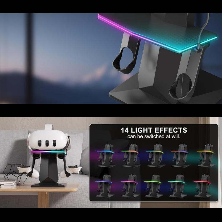For Meta Quest 2 / 3 / 3S WG67 RGB Cool Lighting VR Display Stand - Black