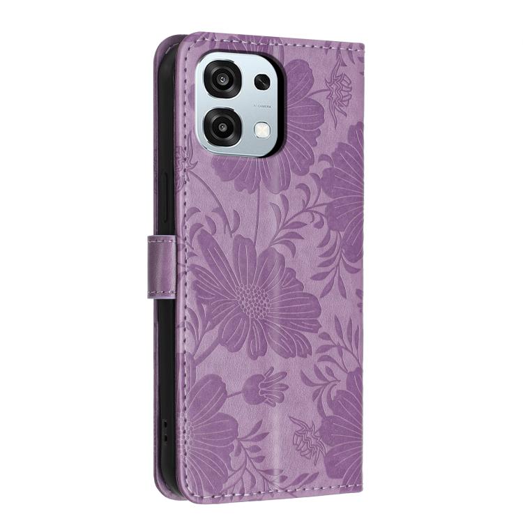 For OPPO A6 Pro 5G Global CPH2781 Sunflower Embossed Vegan Leather Phone Case with Small Black Rope