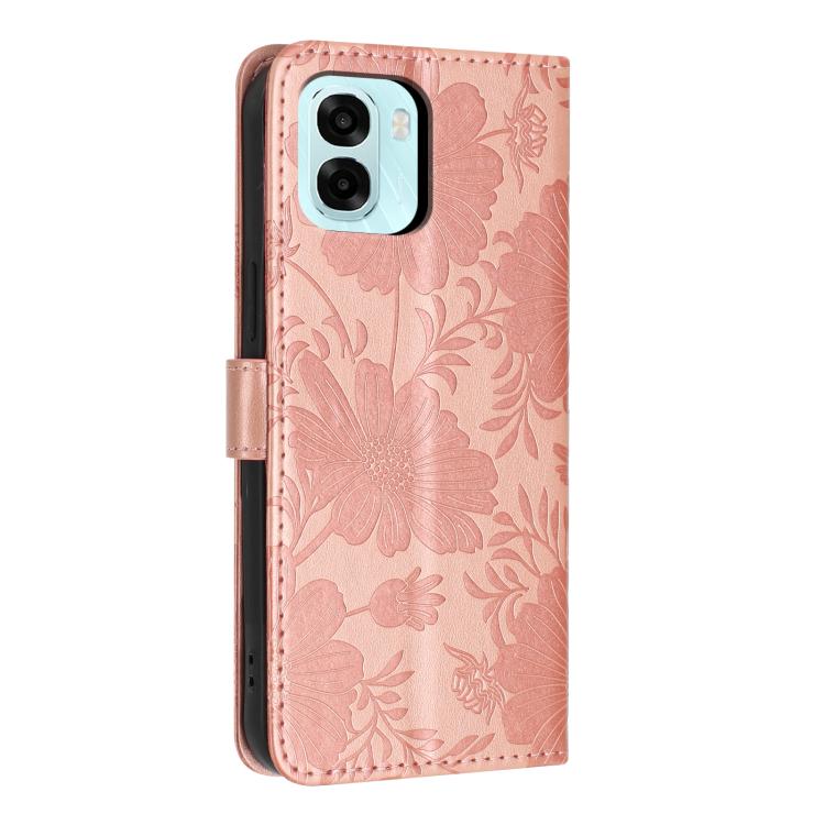 For OPPO A6x 5G Global / A6 5G Global Sunflower Embossed Vegan Leather Phone Case with Small Black Rope