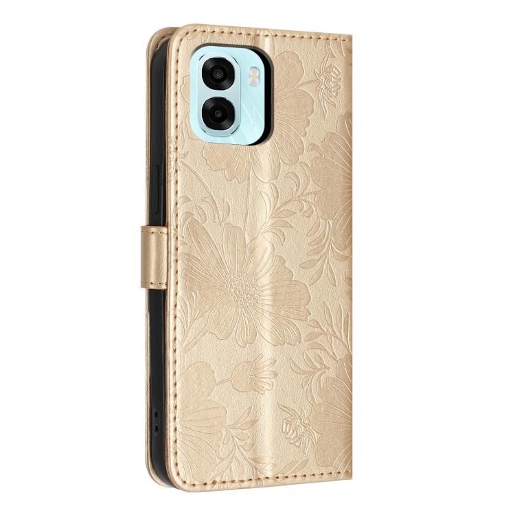 For OPPO A6x 5G Global / A6 5G Global Sunflower Embossed Vegan Leather Phone Case with Small Black Rope