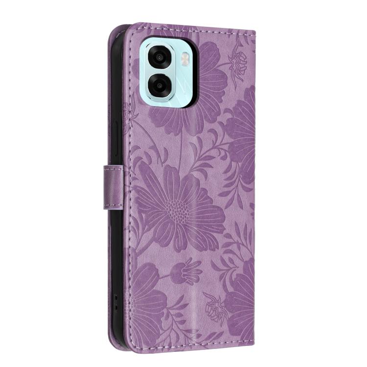 For OPPO A6x 5G Global / A6 5G Global Sunflower Embossed Vegan Leather Phone Case with Small Black Rope