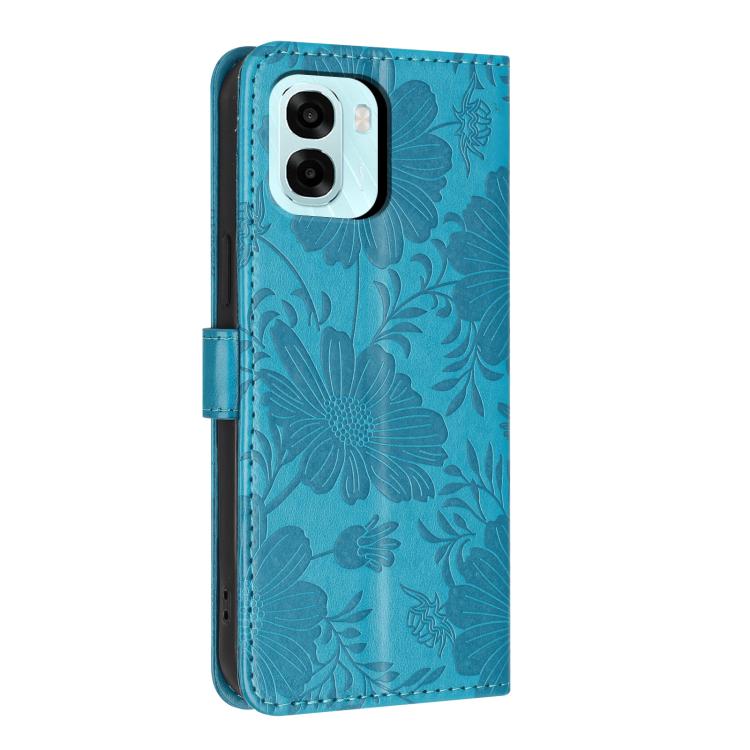 For OPPO A6x 5G Global / A6 5G Global Sunflower Embossed Vegan Leather Phone Case with Small Black Rope