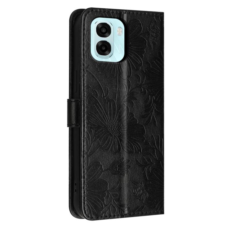 For OPPO A6x 5G Global / A6 5G Global Sunflower Embossed Vegan Leather Phone Case with Small Black Rope