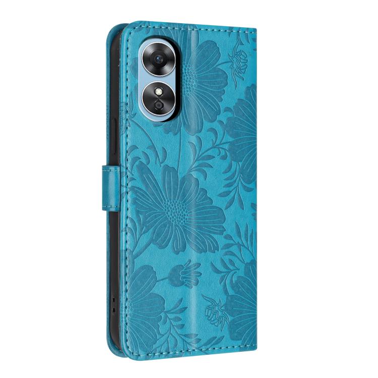 For OPPO A17 4G Global / A17k Sunflower Embossed Vegan Leather Phone Case with Small Black Rope
