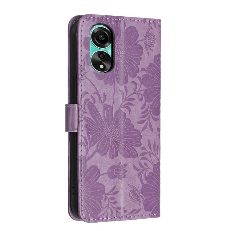 For OPPO A38 4G Global / A18 4G Sunflower Embossed Vegan Leather Phone Case with Small Black Rope