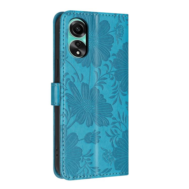 For OPPO A38 4G Global / A18 4G Sunflower Embossed Vegan Leather Phone Case with Small Black Rope