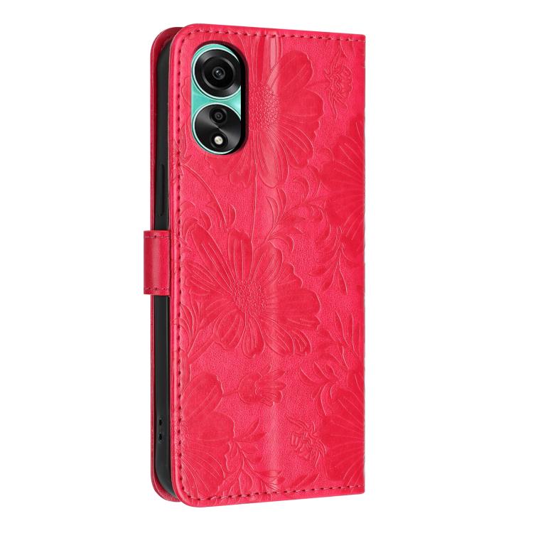 For OPPO A38 4G Global / A18 4G Sunflower Embossed Vegan Leather Phone Case with Small Black Rope