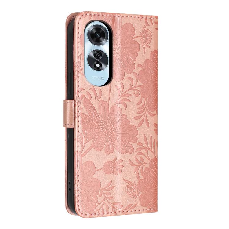 For OPPO A60 4G Global Sunflower Embossed Vegan Leather Phone Case with Small Black Rope