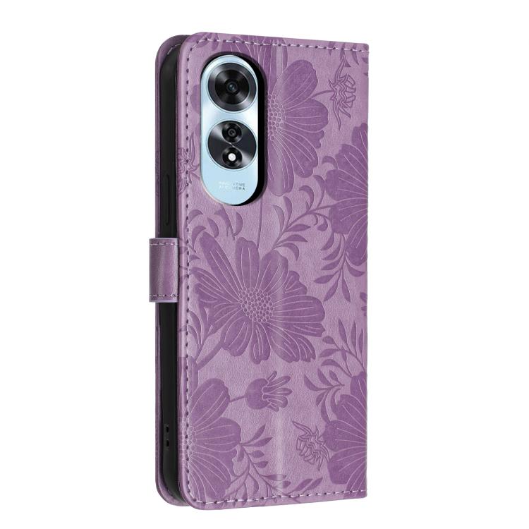 For OPPO A60 4G Global Sunflower Embossed Vegan Leather Phone Case with Small Black Rope