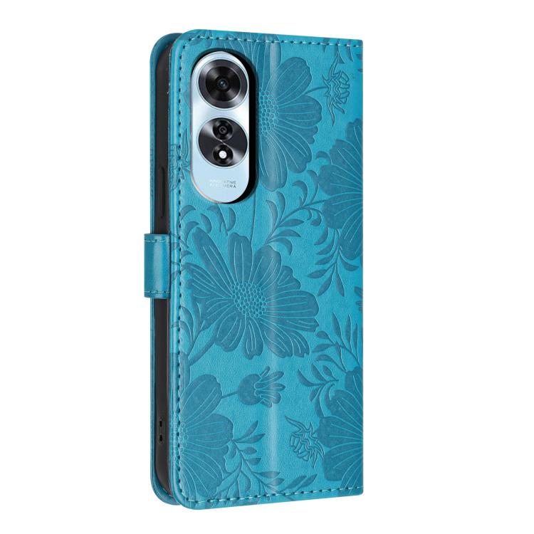 For OPPO A60 4G Global Sunflower Embossed Vegan Leather Phone Case with Small Black Rope