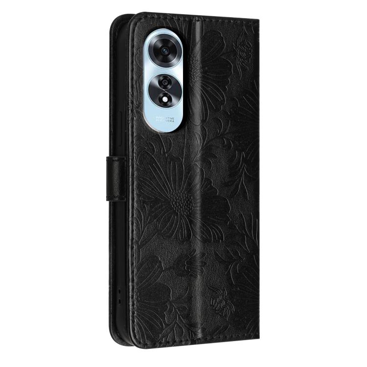 For OPPO A60 4G Global Sunflower Embossed Vegan Leather Phone Case with Small Black Rope