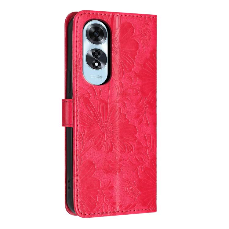 For OPPO A60 4G Global Sunflower Embossed Vegan Leather Phone Case with Small Black Rope