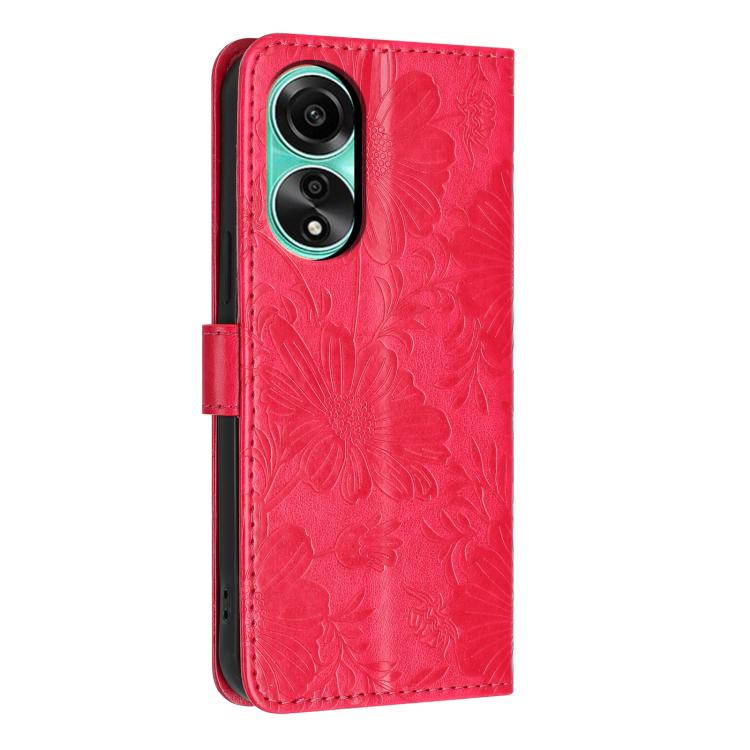 For OPPO A78 4G Global Sunflower Embossed Vegan Leather Phone Case with Small Black Rope