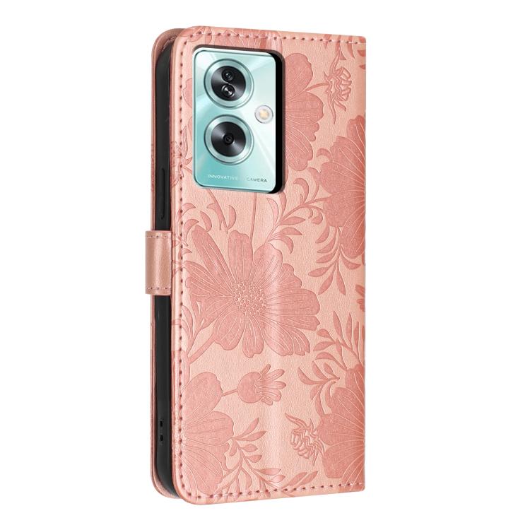 For OPPO A79 5G Global Sunflower Embossed Vegan Leather Phone Case with Small Black Rope