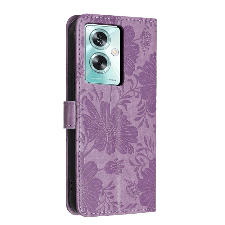 For OPPO A79 5G Global Sunflower Embossed Vegan Leather Phone Case with Small Black Rope