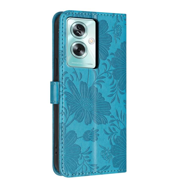For OPPO A79 5G Global Sunflower Embossed Vegan Leather Phone Case with Small Black Rope