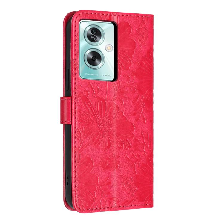 For OPPO A79 5G Global Sunflower Embossed Vegan Leather Phone Case with Small Black Rope