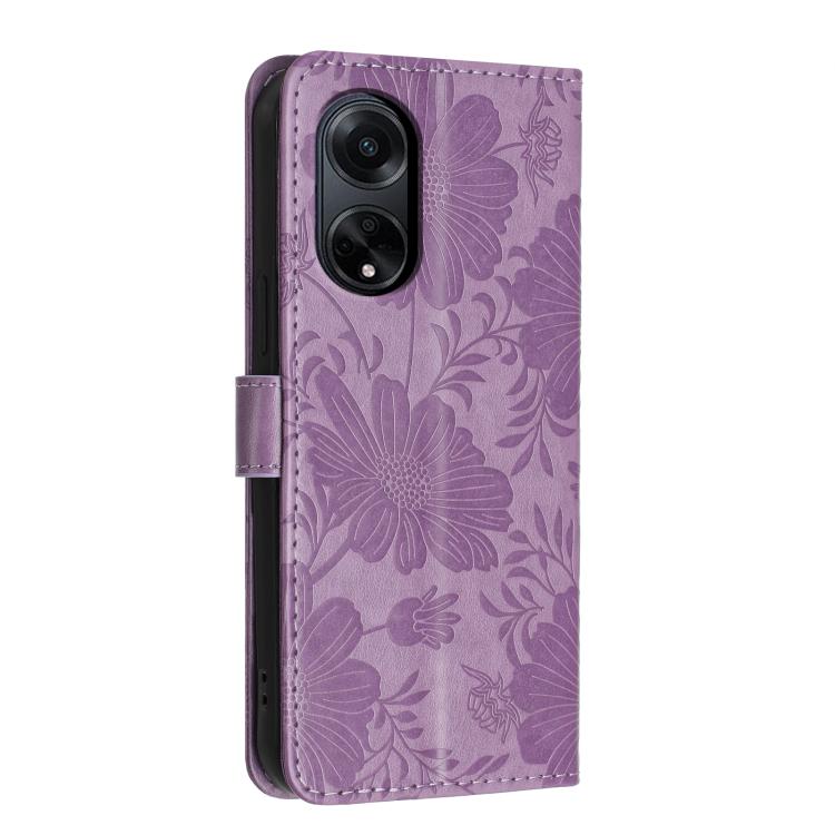 For OPPO A98 Sunflower Embossed Vegan Leather Phone Case with Small Black Rope
