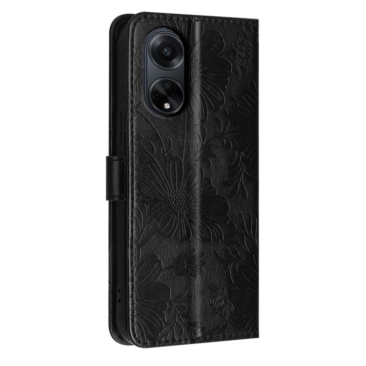 For OPPO A98 Sunflower Embossed Vegan Leather Phone Case with Small Black Rope