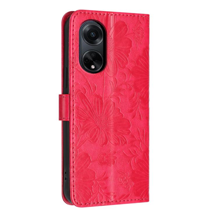 For OPPO A98 Sunflower Embossed Vegan Leather Phone Case with Small Black Rope