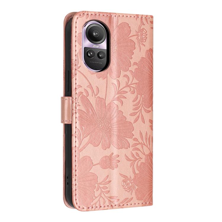 For OPPO Reno10 5G / Reno10 Pro 5G Sunflower Embossed Vegan Leather Phone Case with Small Black Rope