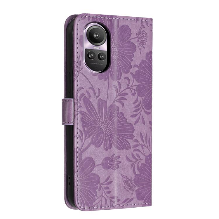 For OPPO Reno10 5G / Reno10 Pro 5G Sunflower Embossed Vegan Leather Phone Case with Small Black Rope