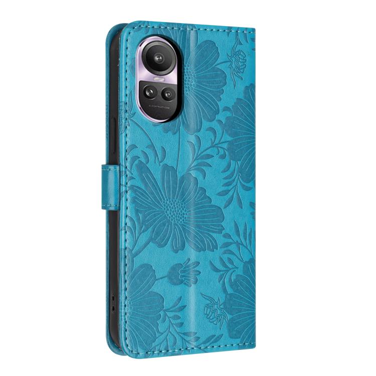For OPPO Reno10 5G / Reno10 Pro 5G Sunflower Embossed Vegan Leather Phone Case with Small Black Rope