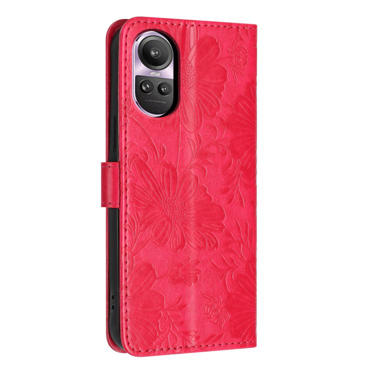 For OPPO Reno10 5G / Reno10 Pro 5G Sunflower Embossed Vegan Leather Phone Case with Small Black Rope