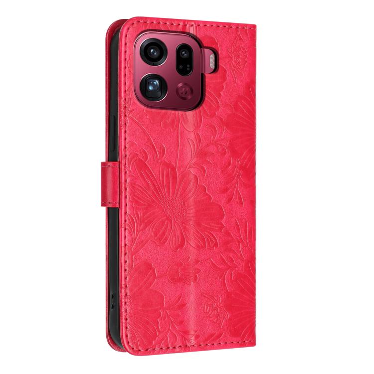 For OPPO Find X9 Pro Sunflower Embossed Vegan Leather Phone Case with Small Black Rope