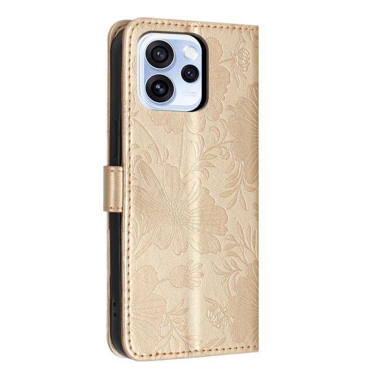 For OPPO Reno15 5G Global Sunflower Embossed Vegan Leather Phone Case with Small Black Rope