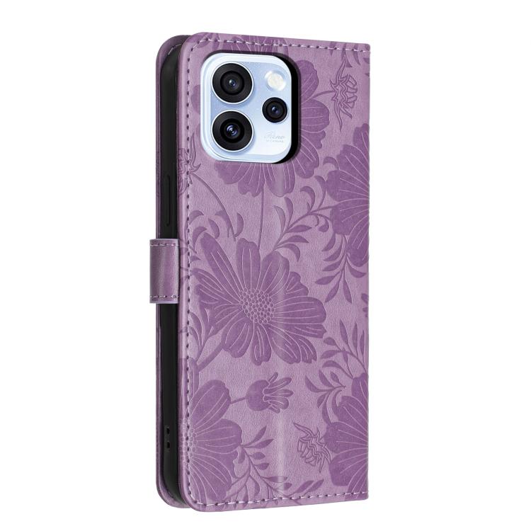 For OPPO Reno15 5G Global Sunflower Embossed Vegan Leather Phone Case with Small Black Rope