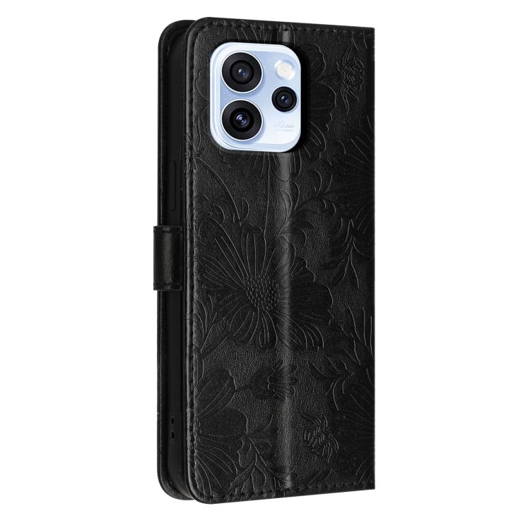 For OPPO Reno15 5G Global Sunflower Embossed Vegan Leather Phone Case with Small Black Rope