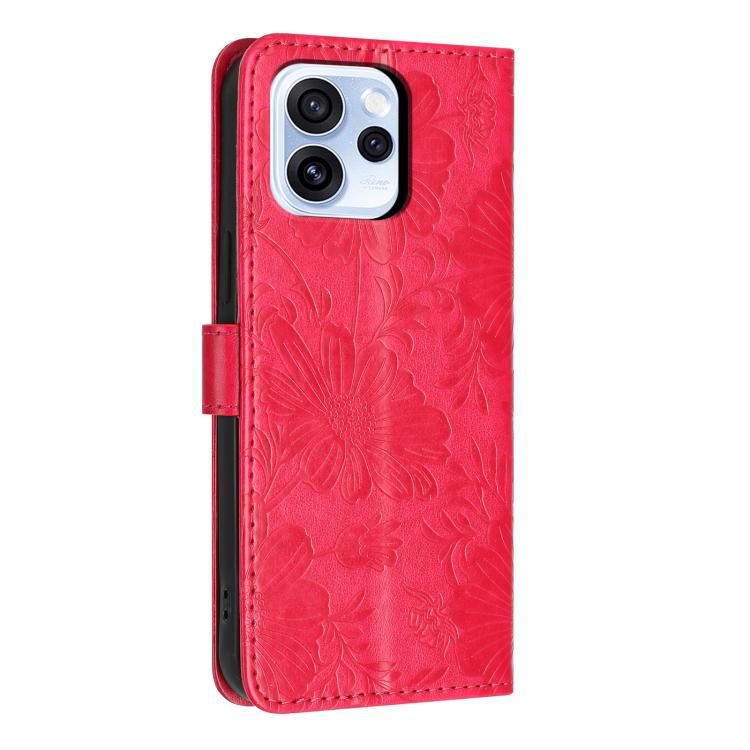 For OPPO Reno15 5G Global Sunflower Embossed Vegan Leather Phone Case with Small Black Rope