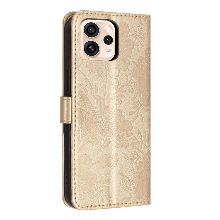 For OPPO Reno15 Pro 5G Global Sunflower Embossed Vegan Leather Phone Case with Small Black Rope