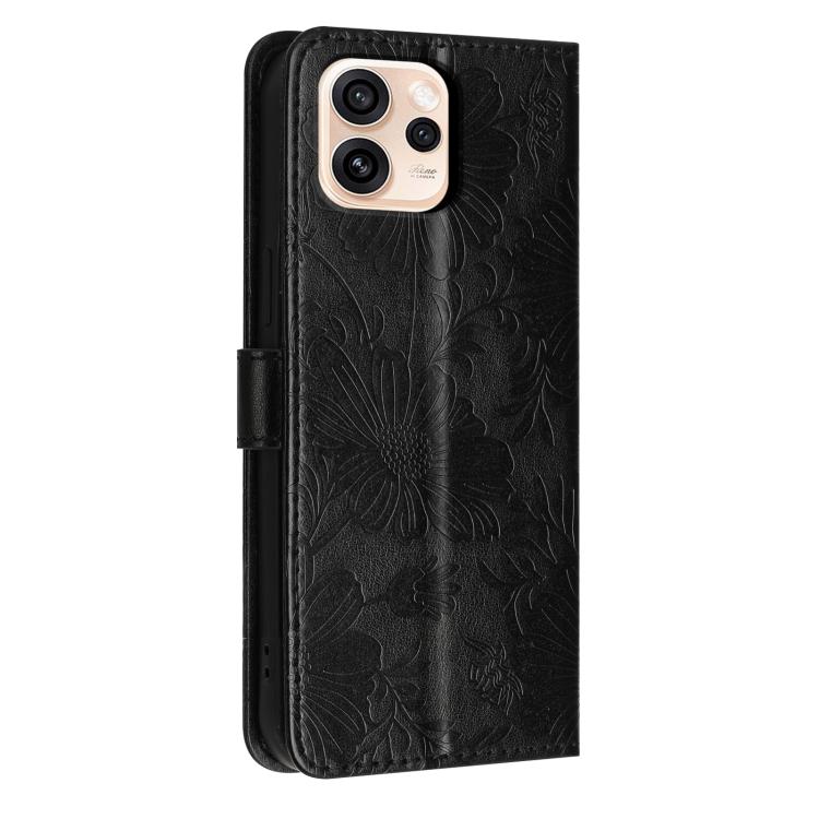 For OPPO Reno15 Pro 5G Global Sunflower Embossed Vegan Leather Phone Case with Small Black Rope