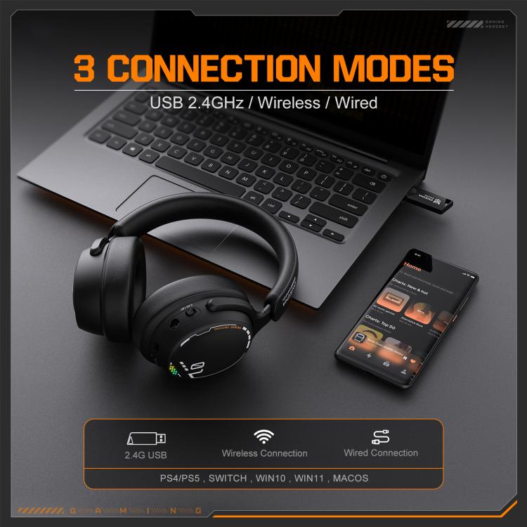 ONIKUMA GT886 Tri-mode Bluetooth 2.4G Wired E-sports Game Headset - Black