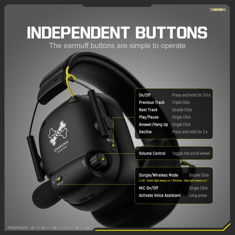 ONIKUMA GT888 Four-mode Bluetooth 2.4G Wired / Wireless Gaming Headset - Black