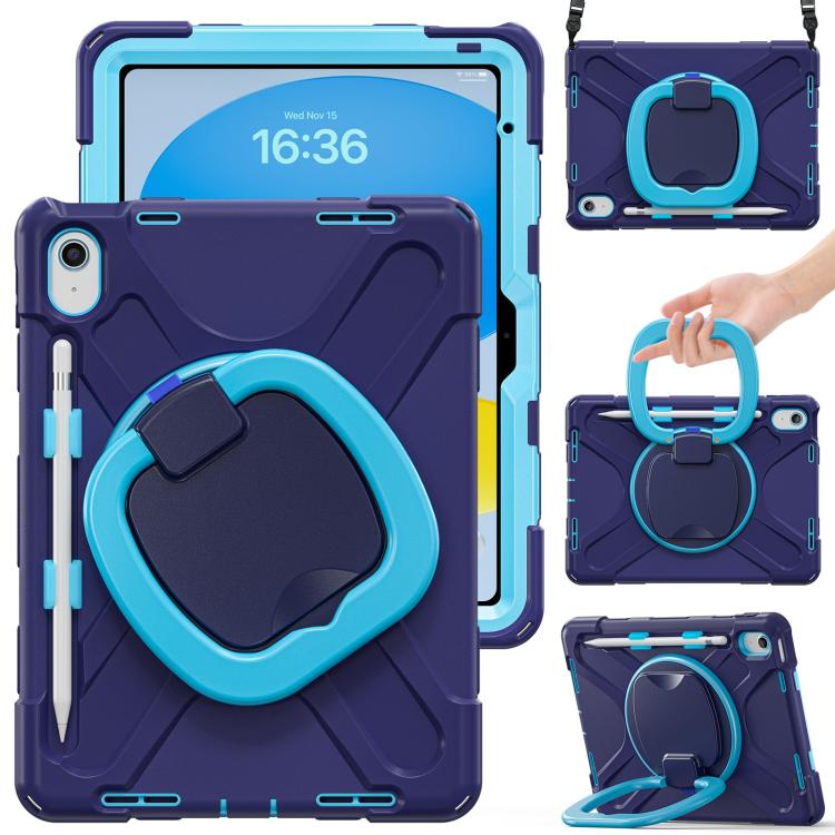 For iPad 2025 / 2022 Silicone Hybrid PC Tablet Case with Holder & Shoulder Strap