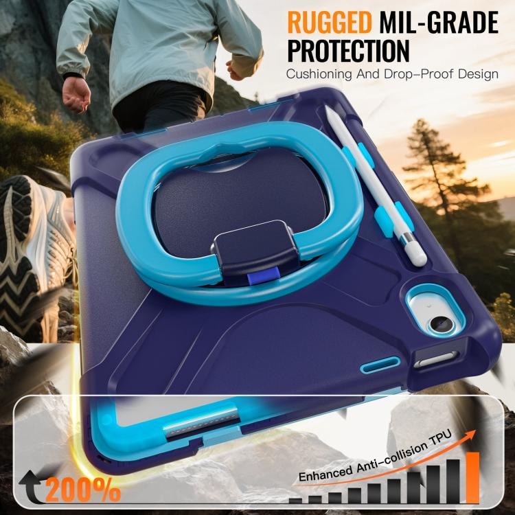 For iPad 2025 / 2022 Silicone Hybrid PC Tablet Case with Holder & Shoulder Strap