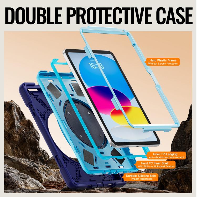 For iPad 2025 / 2022 Silicone Hybrid PC Tablet Case with Holder & Shoulder Strap