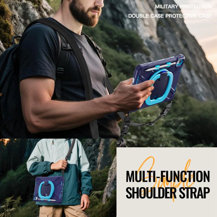 For iPad 2025 / 2022 Silicone Hybrid PC Tablet Case with Holder & Shoulder Strap