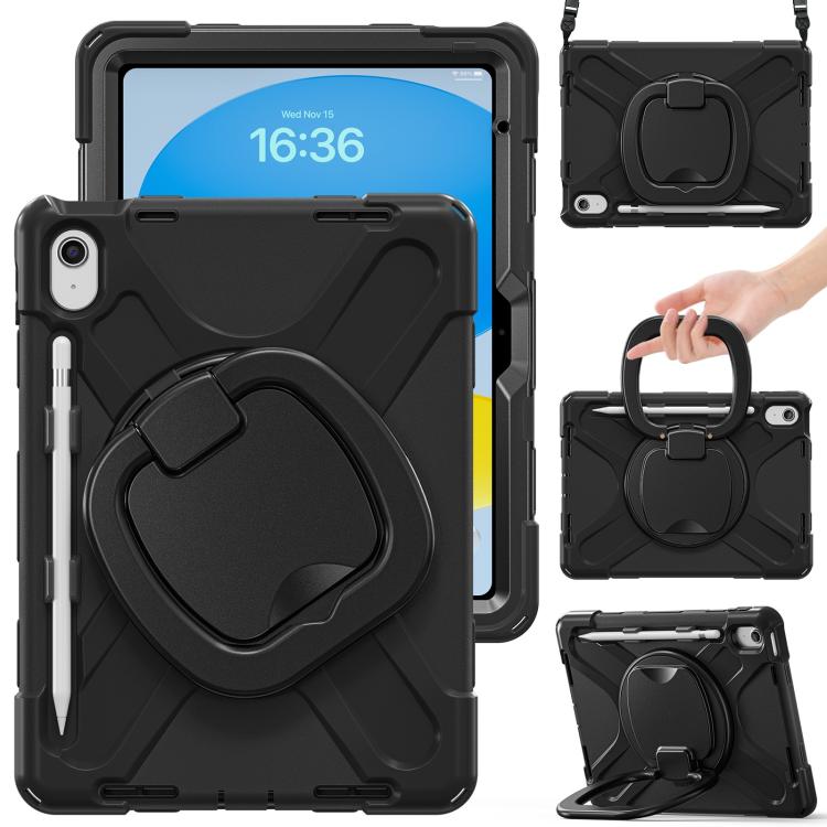 For iPad 2025 / 2022 Silicone Hybrid PC Tablet Case with Holder & Shoulder Strap