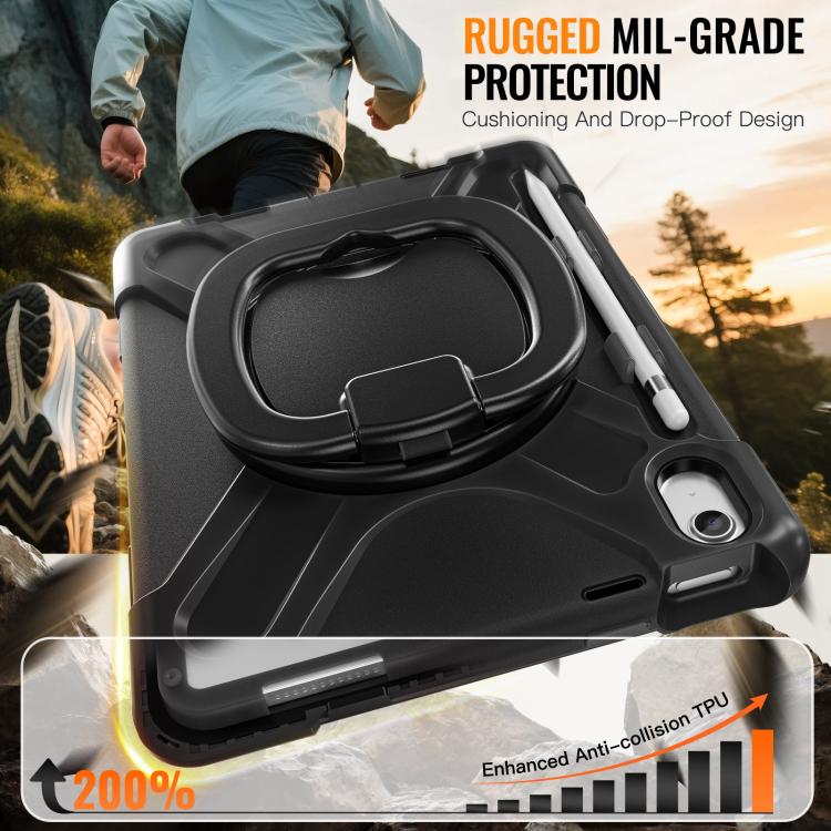 For iPad 2025 / 2022 Silicone Hybrid PC Tablet Case with Holder & Shoulder Strap