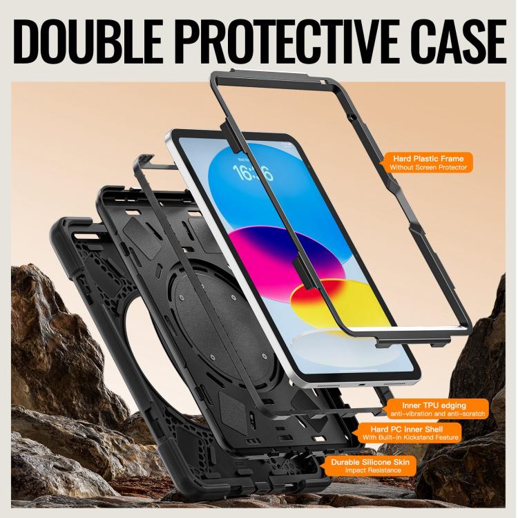 For iPad 2025 / 2022 Silicone Hybrid PC Tablet Case with Holder & Shoulder Strap